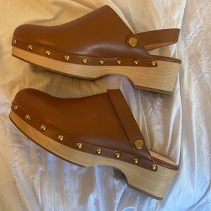 J. Crew Slingback Brown Leather Convertible Clogs Size 9.5 NWOT